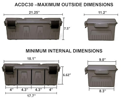 MTM ACDC30 Divided Ammo Crate Utility Box, Outdoor Gear & Tool Storage, Water- Resistant, Stackable, Snap Latch, 21"x11.2"x7.5", USA Made, Dark Earth