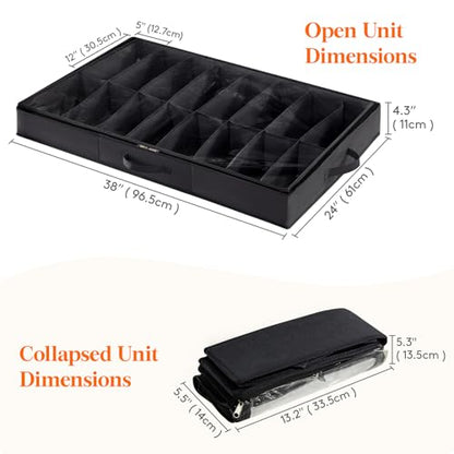 Lifewit Under Bed Shoe Storage Organizer 4 Pack(16 Shoes Cells), 4.3 Inches Profile Fabric Shoes Container Box with Clear Cover, Foldable Storage Bag with 2 Handles, Fits 32 to 64 Pairs
