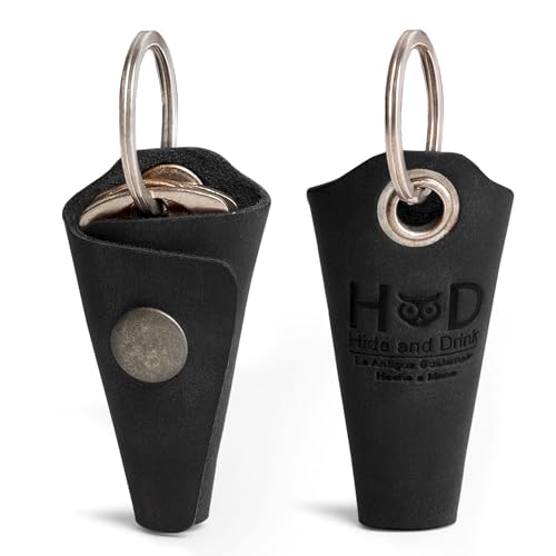 Hide & Drink Full Grain Leather Wrap Keychain, Organizer Snap Closure, Key Ring Cover, Silencer Sleeve Key Holder for Men
