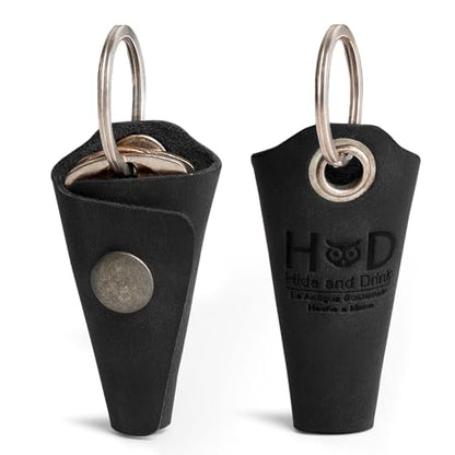 Hide & Drink Full Grain Leather Wrap Keychain, Organizer Snap Closure, Key Ring Cover, Silencer Sleeve Key Holder for Men