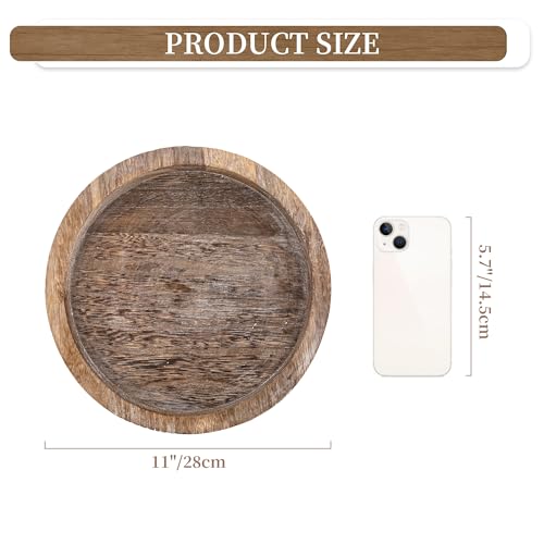 Hanobe Round Wooden Candle Holder Trays for Coffee Table, Distressed Finish | 11.2" Rustic Decorative Candlestick Plates for Kitchen Centerpiece, Farmhouse Living Room Fall Decor