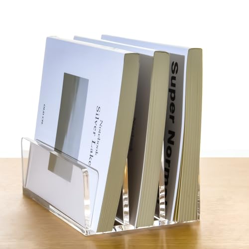3 Compartments Clear Acrylic Mail Holder – Vertical Letter Sorter & Multifunction Desk Organizer for Bills, Documents, Notebooks – Modern Office/Home Envelope File Rack