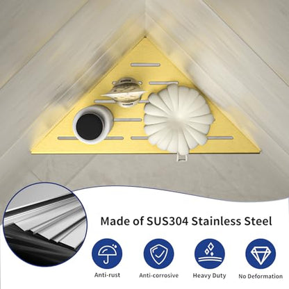 Corner Shower Shelf 10", Gold | 304 Stainless Steel Bathroom Shelf for Tiled Wall, Grout in Shelves, 2 Pack