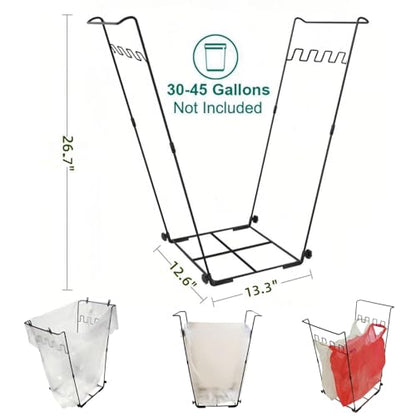 Garden Trash Bag Holder - Outdoor Leaf Bag Support Stand Multi-Use Metal Garbage Bag Holder Frame Holds 30-45 Gallons Bag for Leaves, Camping, Yard Weeding, Lawn Party