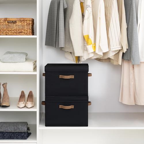 StorageWorks Fabric Storage Bins with Lids, Large Closet Storage Bins | Flip-Top Lid, 3 Handles, Collapsible, Stackable, for Clothes Blankets, Multi-Purpose, Jumbo, Black, 2-Pack