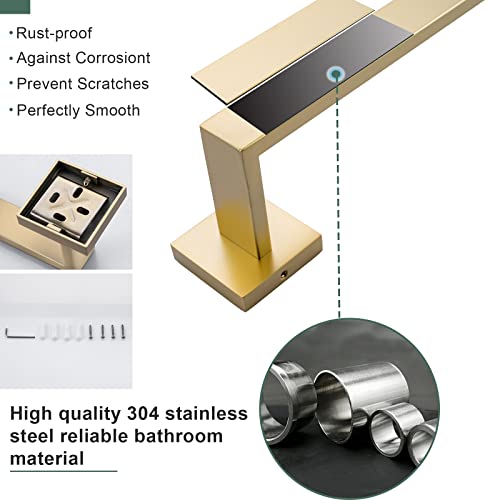 Brushed Gold Bathroom Towel Bar Holder Sets Premium Stainless Steel 4-Piece Bathroom Hardware Set Wall Mounted Bathroom Toilet Paper Holder with Shelf Set.
