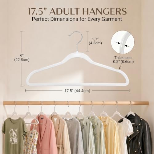 Plastic Hangers 50 Pack - Thin Clothes Hangers Heavy Duty | Durable, Lightweight, Space Saving, Slim Hangers Plastic, Dorm Room Essentials for College Students - White