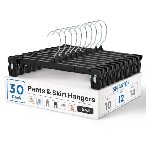 Smartor Black Pants Hangers 30 Pack, Plastic Hange... (30 Count | 30 Pack | Plastic)