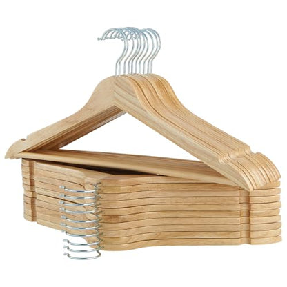 Solid Wooden Hangers 20 Pack, Wood Suit Hangers with Extra Smooth Finish, Precisely Cut Notches and Chrome Swivel Hook, Clothes Hangers for Shirt Coat Jacket Dress, Natural