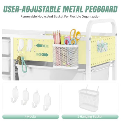 14 Drawer Rolling Storage Cart with Tabletop and Pegboard for Crafts Green | Easy Setup, Large Capacity, Sturdy Build, Smooth Mobility, For classroom, office and dorm supplies