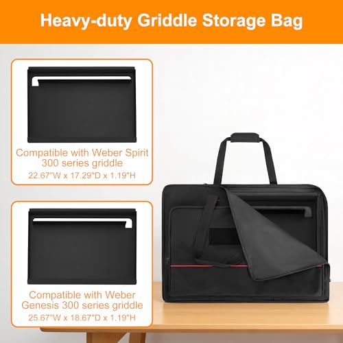 HODRANT Full-Size Griddle Storage Bag ith Pockets & Handles | Padded Flat Top Cover Compatible with Weber Spirit 300 Series & Genesis 300 Series Griddle, for Camping & Travel, Bag Only