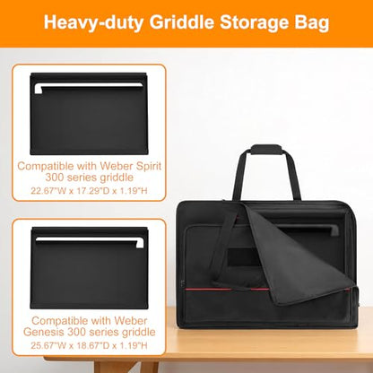 HODRANT Full-Size Griddle Storage Bag ith Pockets & Handles | Padded Flat Top Cover Compatible with Weber Spirit 300 Series & Genesis 300 Series Griddle, for Camping & Travel, Bag Only