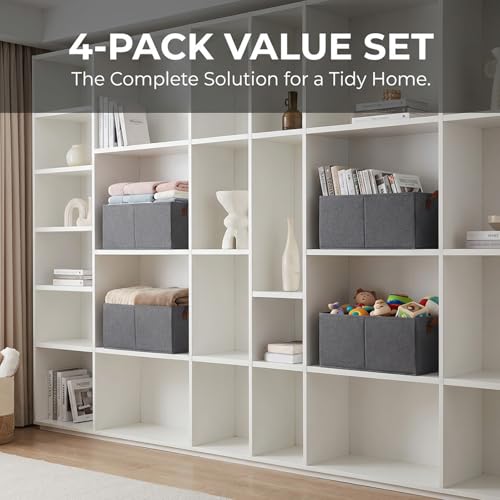 4 Pack Large Capacity Closet Storage bins, Foldable Storage Bins for Shelves, Large Fabric Closet Organizers with Handles for Clothing, Toys, Books, Shelves