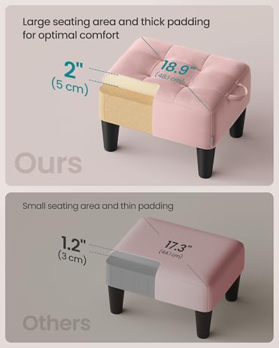 SONGMICS Foot Stool with Legs, Small Footstool Ottoman, Velvet Seat with Thick Cushion, for Living Room, Bedroom, Entryway, 330 lb Weight Capacity, Jelly Pink ULOM501R01