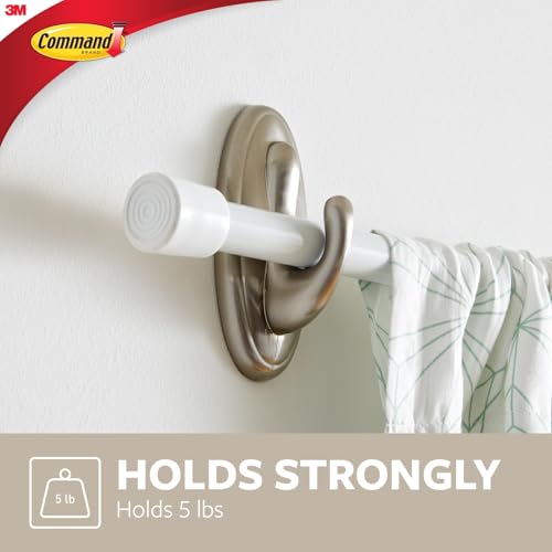 Command 5 lb Large Brushed Nickel Color Hooks, 2-Pack of 2 Wall Hooks and 2 Strips, Damage Free Coat Hooks with Adhesive Strips, Traditional Hooks for Hanging Christmas Decorations