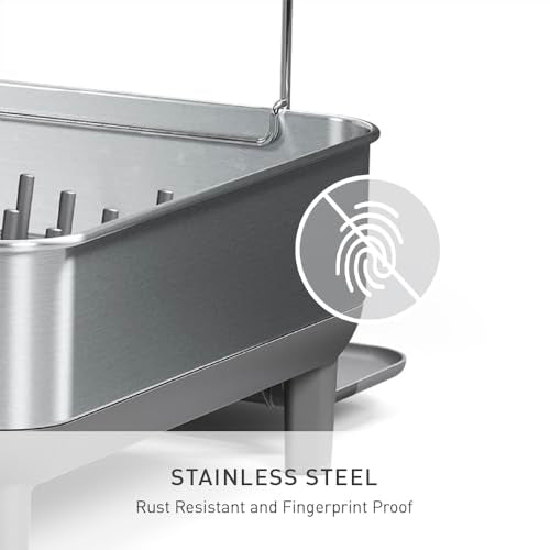 simplehuman Steel Frame Dishrack, Large Capacity Dish Drying Rack, 360º Easy Drain Swivel Spout, Utensil & Wine Glass Holder, Anti-Residue Coating, Moisture Control Surface, Brushed Stainless Steel