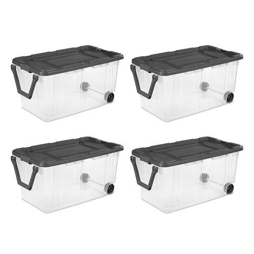 Sterilite 4-Pack Modular Stacker Box, Durable Clear Plastic Storage Bins with Latching Lids, 160 Quart - Stackable Organizing Container Boxes for Closet, Bathroom, and Office