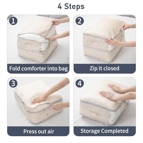 DIMJ Comforter Storage Bag 6 Pack - Blanket Storage Organizer Compression Bags, Large Capacity Ultra Space Saving Self Compression Organize for Bedding, Pillow, Duvet, Sheet Storage with Zipper Window