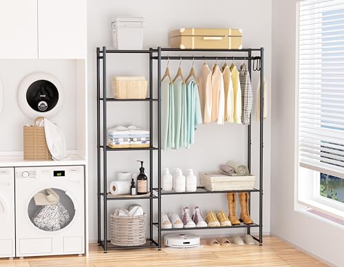 Closet Wardrobe, Closet Organizers and Storage System, Metal Clothes Rack | All in one, With 4 Tiers Shelves, Portable & Free Standing, for Hanging Clothes, for Cloakroom Bedroom