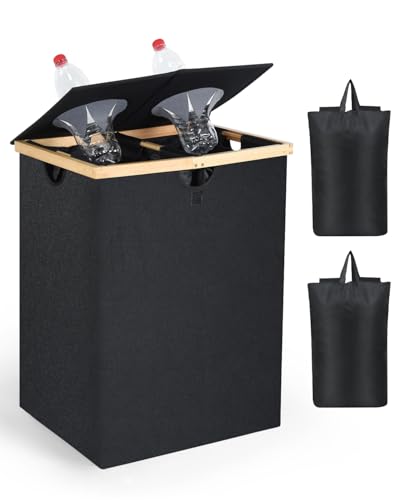 140L Recycling Bin for Kitchen, 2 Compartments Lar... (Black)