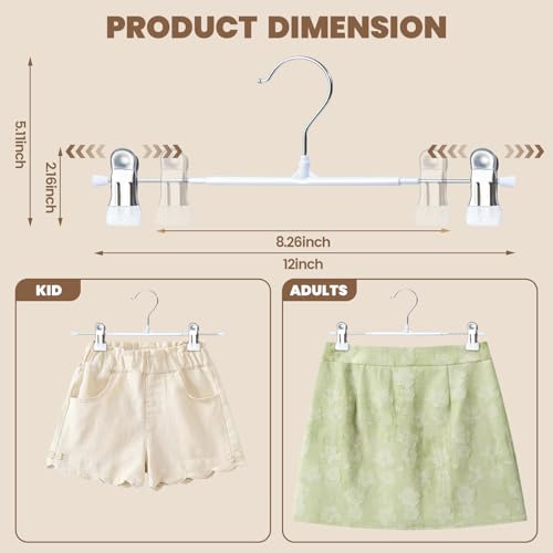 HUADYMEET 12 Inch Heavy Duty Pants Skirt Hangers with Clips,White,30 Pack | Metal,Space Saving,Adjustable,Hanger for Jeans Shorts Clothes Slacks Trousers,For Adult Men Women Children, Non Slip