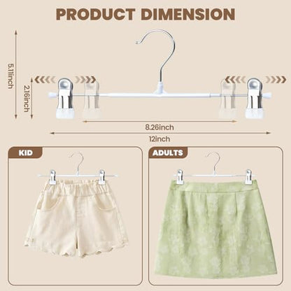 HUADYMEET 12 Inch Heavy Duty Pants Skirt Hangers with Clips,White,30 Pack | Metal,Space Saving,Adjustable,Hanger for Jeans Shorts Clothes Slacks Trousers,For Adult Men Women Children, Non Slip