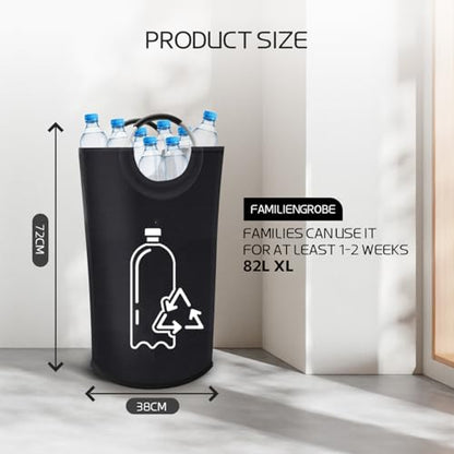 82L Recycling Bin for Kitchen Recycling Bag,Foldable Deposit Bottles Collection Container,Oxford Cloth Storage for Bottles,Cans,Plastic&Glass Heavy Duty,Waterproof Home,Kitchen,Garage,Black