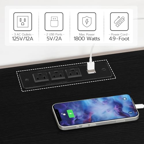 HOOBRO LED TV Stand for 65 Inch TVs with Charging Station, Gaming Entertainment Center with 3-Tier Open Storage, Long Media TV Console Table, TV Stand for Living Room, Bedroom, Black BB20UDDS01