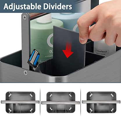 Portable Shower Caddy Dorm: Compact Bathroom Caddy Organizer with Handle & Adjustable Dividers, Hard Plastic Shower Basket Storage Tote for Toiletry, College Dorm Room Essentials for Men Gray