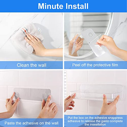 Acrylic Wall Mounted Shower Caddy, Large, Adhesive Bathroom Shelves | 4D" x 12.8"W x 3.3"H, No Drilling Acrylic Shelf, Adhesive Shelf, Bathroom Shelves with Adhesives for Bathroom, Kitchen
