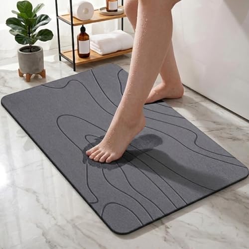 Stone Bath Mat – Non-Slip Diatomaceous Earth Shower Mat, Super Absorbent & Quick-Drying Bathroom Floor Mat, Easy-to-Clean Diatomite Bath Stone for Safer, Dryer Steps (23.6" x 15.4", Gray)