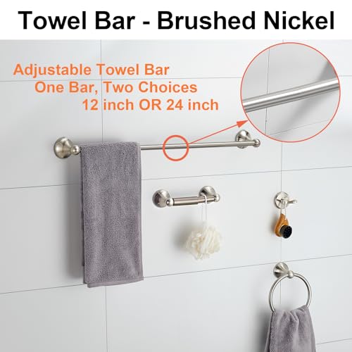 BGL Bathroom Accessory Set, Brushed Nickel Adjustable Expandable Towel Bar 4-Piece Bathroom Hardware Set Wall Mounted