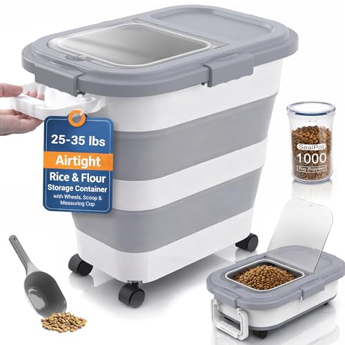 Collapsible Rice Storage Container 25–35 lbs, Airt... (White + Grey)