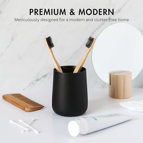 Yew Design Matte Black Bathroom Toothbrush Holder Cup - Round