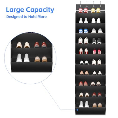 REGELETO 10 Tiers Large Size Over the Door Shoe Organizer Storage, Hanging Shoe Rack for Door with Deep Pockets, Fit 20 Pairs Shoe Organizer Holder for Sneakers and Boots (Black)