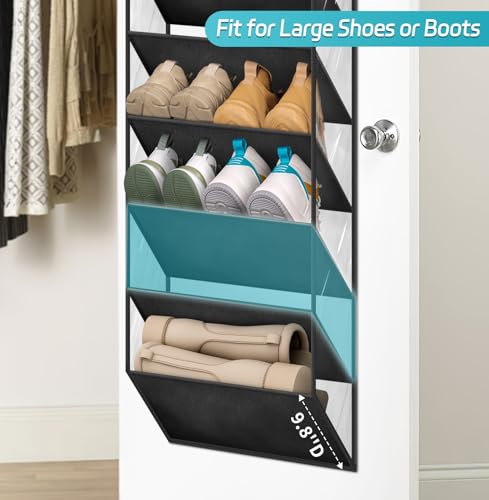 10 Tier Clear Over the Door Shoe Organizer Storage, Deep Pockets Large Hanging Shoe Rack for Closet Door, Fit 20 Pairs Shoe Holder Hanger for Sneakers, Boots (Black)