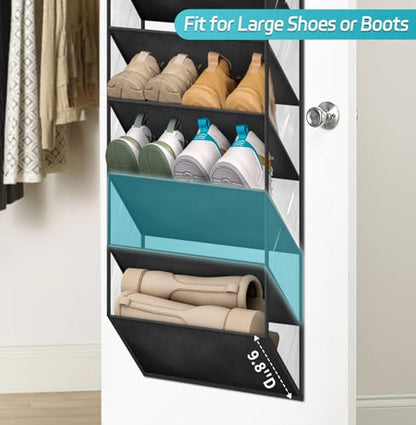 10 Tier Clear Over the Door Shoe Organizer Storage, Deep Pockets Large Hanging Shoe Rack for Closet Door, Fit 20 Pairs Shoe Holder Hanger for Sneakers, Boots (Black)