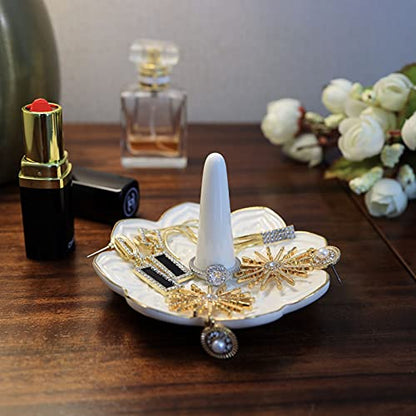 Ceramic White Mandala Jewelry Holder Decorative Ring Holder/Trinket Tray Engagement Wedding Birthday Gifts for Women Her