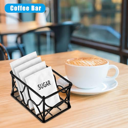 4 Pieces Black Metal Sugar Packet Holder Tea Bag Organizer Sugar Caddy Holder Small Sugar Container Coffee Creamer Holder Tea Bag Caddy Holder for Coffee Bar Kitchen Home