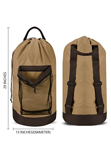 Backpack Laundry Bag, Laundry Backpack with Shoulder Straps and Mesh Pocket Durable Nylon Clothes Hamper Bag with Drawstring Closure for College, Travel, Laundromat, Apartment
