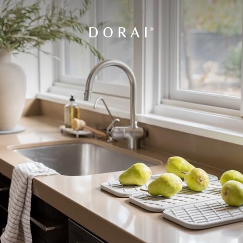 Dorai Home Dish Pad - Collapsable Stone Dish Drying Mat with Diatomaceous Earth for Quick Drying - Ultra Absorbent - Encased in Silicone - Eco-Friendly, Foldable - Original 19.9"x15.2" Sandstone