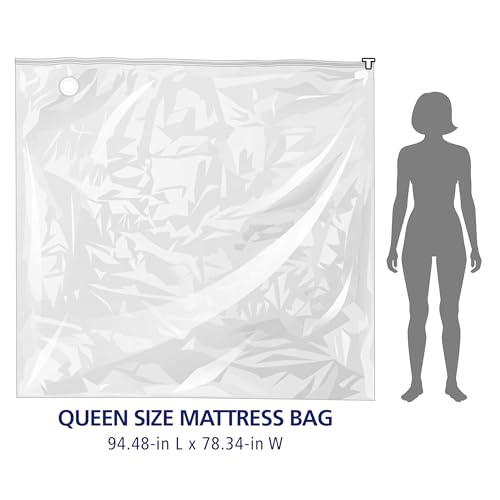 Hefty Shrink-Pak Mattress Bags for Moving – Full/Queen Size | Heavy Duty & Water Resistant Vacuum Compression Mattress Bag, Storage Protection Mattress Cover for Moving