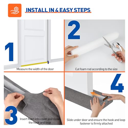 MAGZO Under Door Draft Stopper, 36 Inch Adjustable Door Gap Filler, Gray | Dual-Sided Soundproof Door Sweep for Blocking Noise Cold Air, Smoke, Dust & Light – Easy Install, Energy Saving, Washable