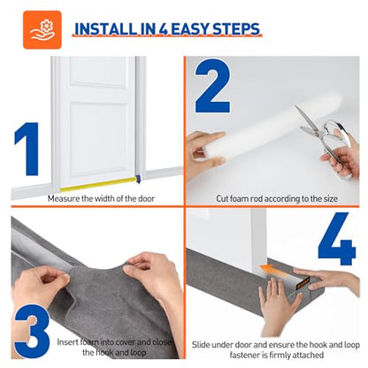 MAGZO Under Door Draft Stopper, 36 Inch Adjustable Door Gap Filler, Gray | Dual-Sided Soundproof Door Sweep for Blocking Noise Cold Air, Smoke, Dust & Light – Easy Install, Energy Saving, Washable