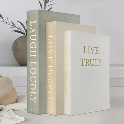 Aesthetic Decorative Books, Set of 3 Linen Faux Books for Decoration | Fake Book Boxes with Storage Space, No Assembly Required, Modern Decor for Shelves Coffee Table Living Room