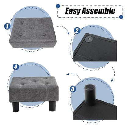 BRIAN & DANY Small Foot Stool, Linen Foot Stools with Legs, Stable Small Footstool for Living Room, Gray