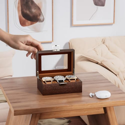 ProCase Wooden Watch Box, 3 Slot Mens Watch Display Case, Espresso | Wood Watches Holder Storage Organizer with Clear Lid, Anniversary Christmas Birthday Gift for Dad Friend Father Men Women