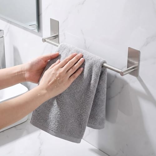 Songtec Bathroom Towel Bar 16-inch, No Drill Stick On Towel Rack, Easy Install with Self-Adhesive, Premium SUS304 Stainless Steel - Brushed Nickle