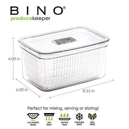 BINO | Produce Saver - 6.8 Cup/1.6L | Fridge Storage Containers for Fruits and Vegetables | Adjustable Air Vent, Removable Basket | BPA-Free Fridge Organizers
