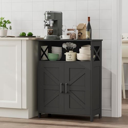 Farmhouse Bathroom Storage Cabinet with Doors, Small Floor Cabinet | Toilet Paper Cabinet with Adjustable Shelf, Freestanding Storage Cabinet for Kitchen/Laundry/Living Room, 24"W, Black